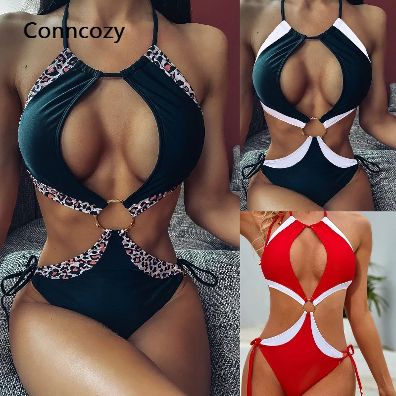 

Sexy Swimwear Women Hollow Strap Solid Color Stitching One-piece Swimsuit Bathing Suit Women Monokini Bodysuit Swimming Suit