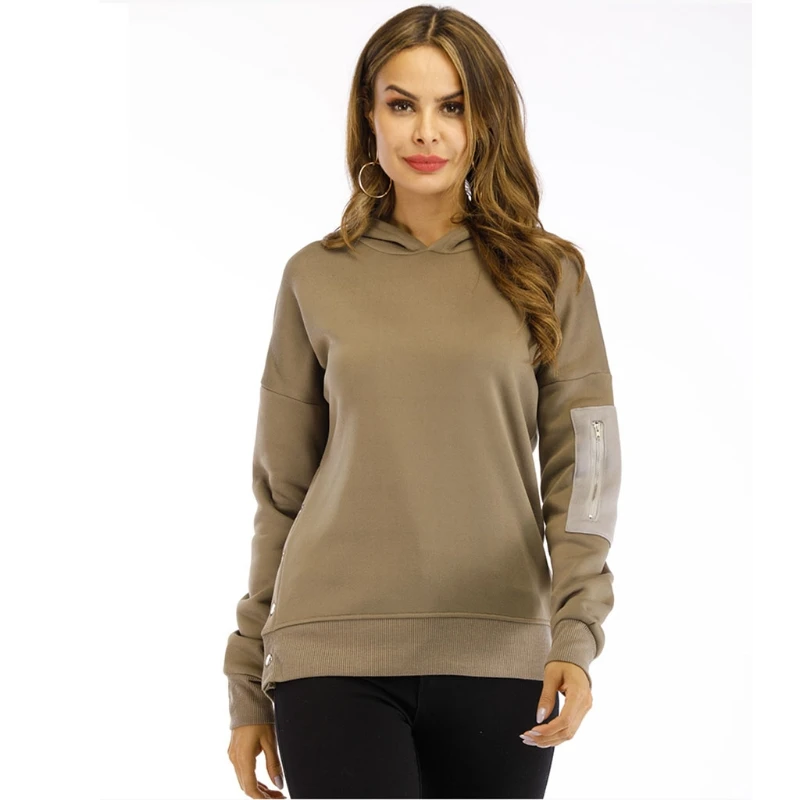 

Women Pockets Long Sleeve Hoodie Solid Color Loose Pullover Casual Sweatshirt BX0B