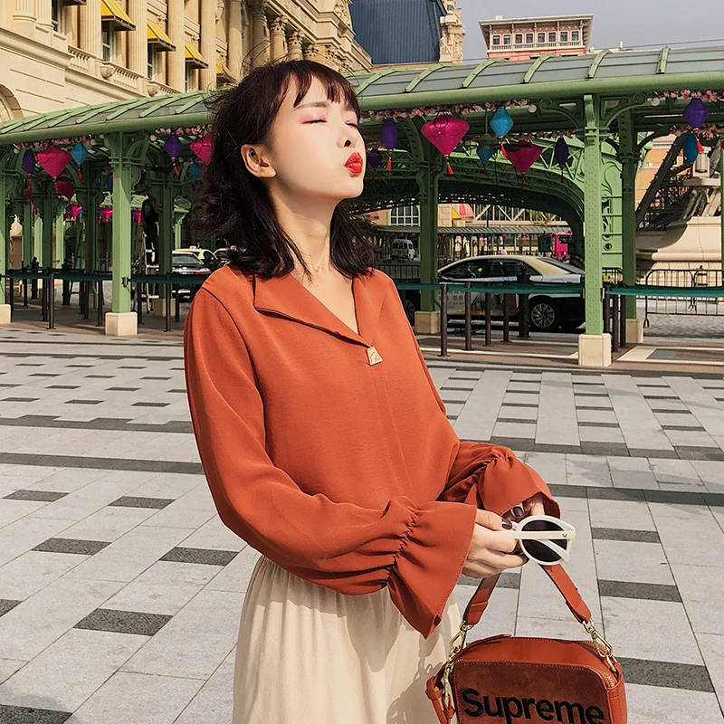 Большая распродажа женские модные рубашки на одной пуговице отложной воротник