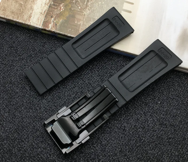 Черный высококачественный мягкий силиконовый резиновый ремешок для часов 24 мм