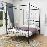 54" Full Size Black Metal Canopy Bed Frame With Vintage Style With Headboard Footboard Frame Bedroom Furniture Childern Adoult