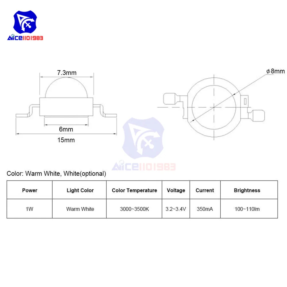 Diymore 10 шт./лот теплый белый свет SMD СИД бисерный чип лампа 3 0-3 6 V 350mA 1 Вт |