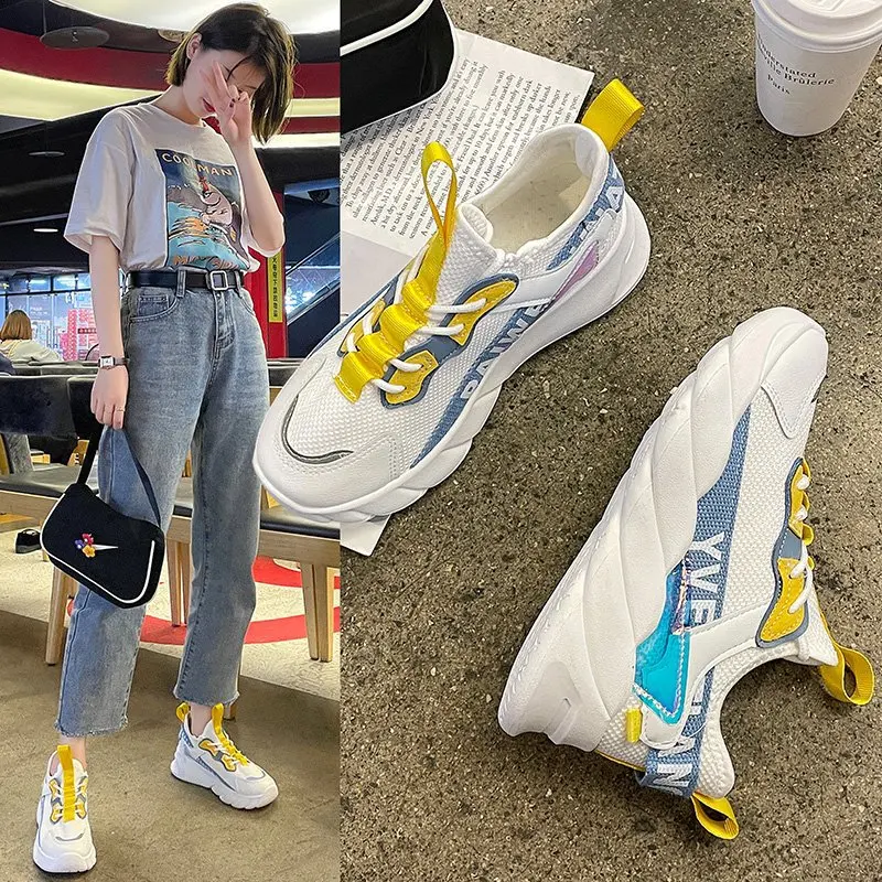 Daddy Shoes 2021 Women's Spring and Autumn New Thick Soled Shoes Super Fire Versatile Casual Shoes Breathable Mesh Sports Shoes