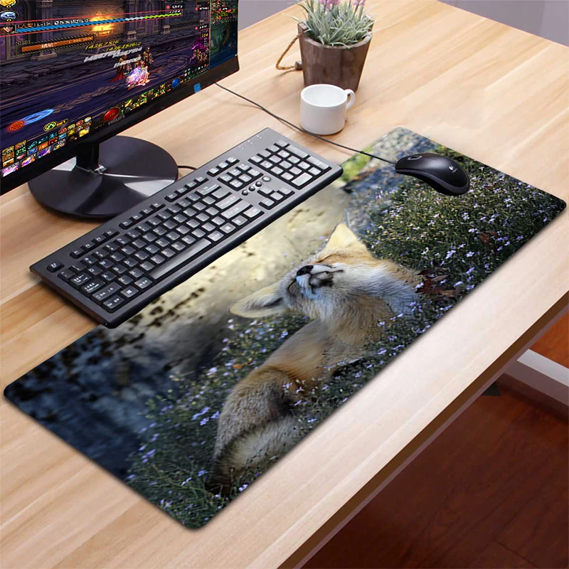 

Cute Fox Mouse Pad Mat Computer Mousepad 90x40cm Natural Rubber XXL Mouse pad gamer desk mat pc Computer Gamer keyboard Mouse
