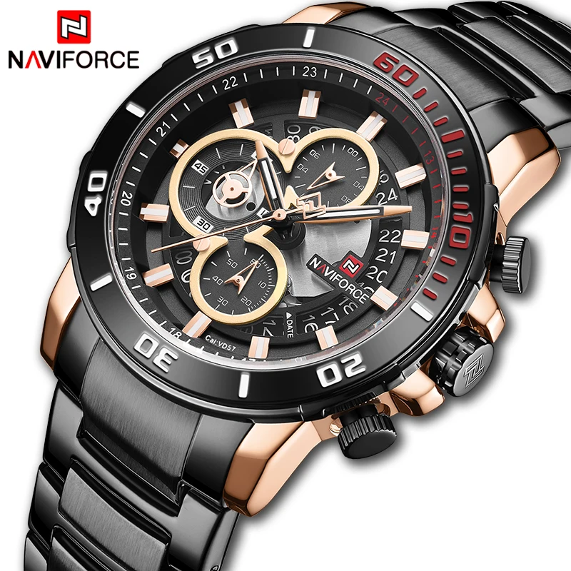 Часы NAVIFORCE мужские из нержавеющей стали водонепроницаемые кварцевые спортивные
