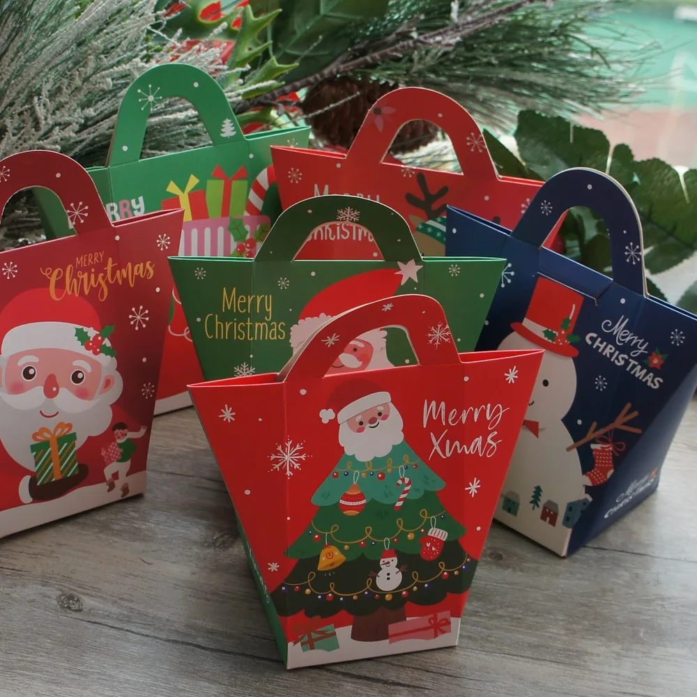 

10pcs Red Green Blue Merry Christmas Santa Snowman Paper Box As Gift Candy Cookie Sweet Packaging Party Favors Gifts DIY Use