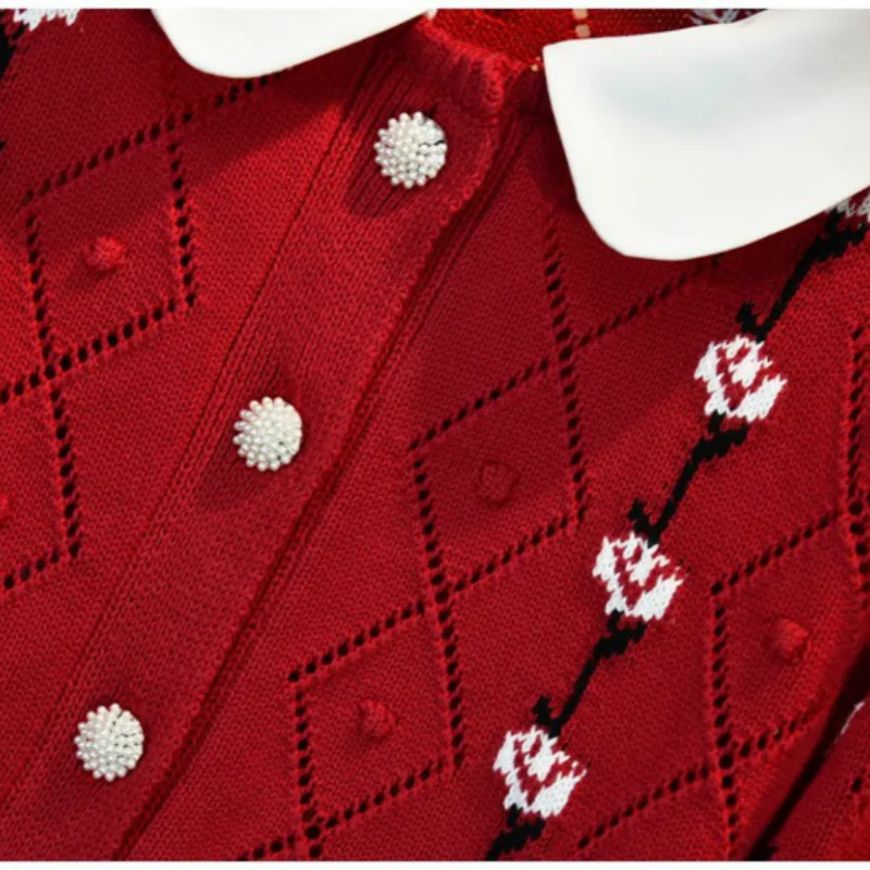 

2021 Autumn and Winter New Short Knitted Small Cardigan French Sweet Temperament New Year Red Slim Sweater Jacket Women