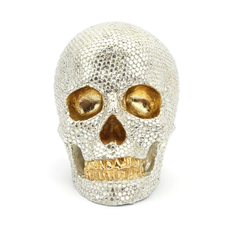 

BUF 8cm Silver Skull Statue Resin Crafts European Style Home Decoration Sculpture Halloween Party Decor Ornaments Gifts