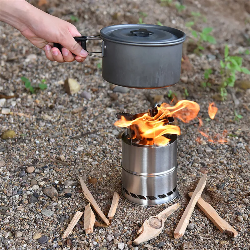 

Camping Stainless Steel Firewood Stove Mini Outdoor Picnic Barbecue Windproof Cooker