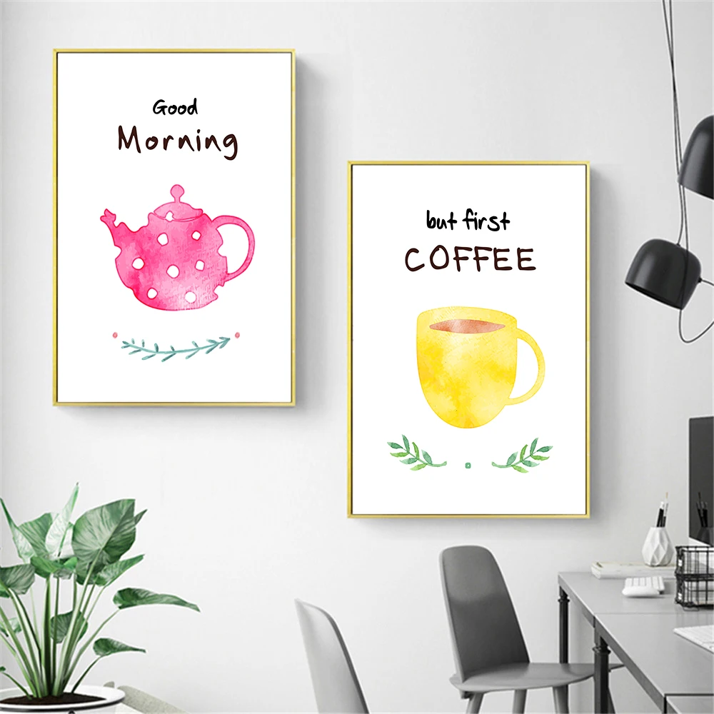

Nordic Decoration Home Posters Watercolor Coffee Series Canvas Print Paintings Modern Wall Art Pictures for Kitchen Room Bar Pub