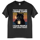 Женский топ с вырезом лодочкой, Черный кот, что я делаю, я пью кофе, я люблю людей, винтажные летние телескопические костюмы