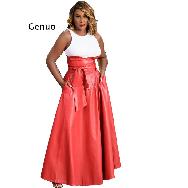 

2022 Europe and The United States Sexy Fashion Pu Leather Split Half-Length Large Skirt Half-Length Skirt Female 4 Colors