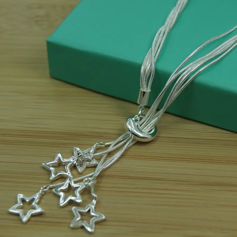 

BABYLLNT 925 Sterling Silver Five Star Pendant Necklace Snake Chain For Woman Wedding Engagement Jewelry Gifts
