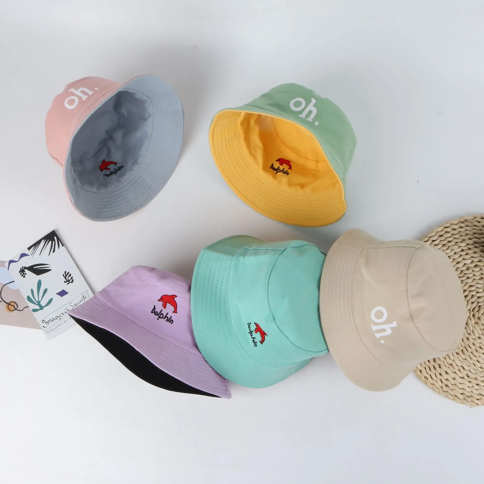 Весенне-летняя Двусторонняя Панама с вышивкой дельфина для маленьких мальчиков