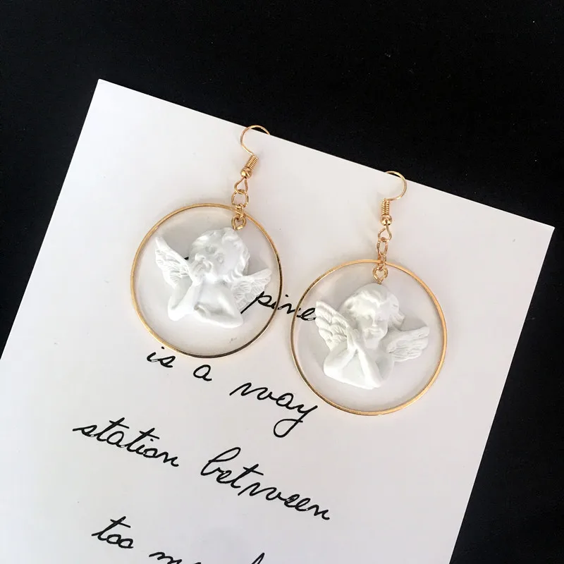 Корея Harakuju милый Купидон Ангел висячие серьги с квадратными кристаллами и