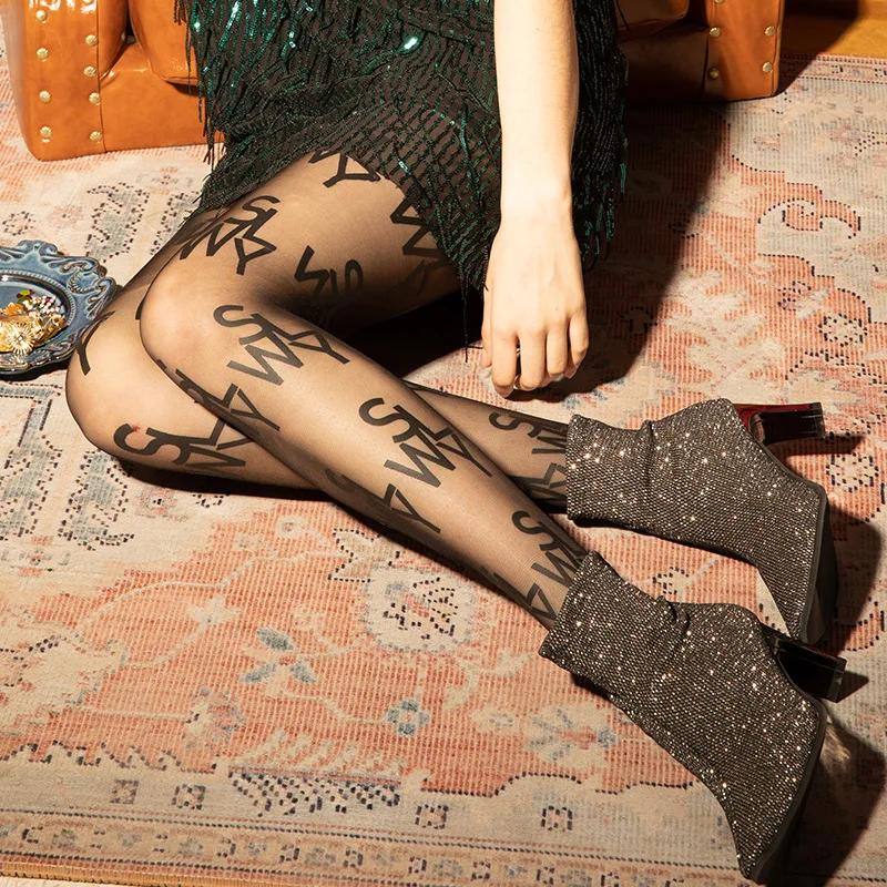 Женские прозрачные колготки с надписями KASURE нейлоновые татуировками Колготки