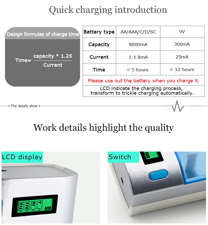 PALO ЖК-дисплей зарядное устройство для AA/AAA/SC/C/D/9 V батарея+ 4 шт nimh 4000 mah аккумуляторная батарея C