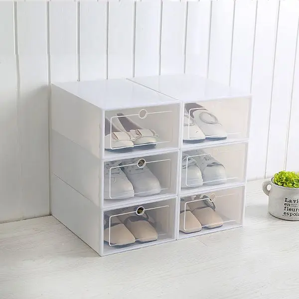 6pcs Box white L Прозрачные пластиковые обувные коробки стекируемые Floding DIY ящики для обуви контейнер для хранения органайзеры белый - Цвет: 6pcs Box white L