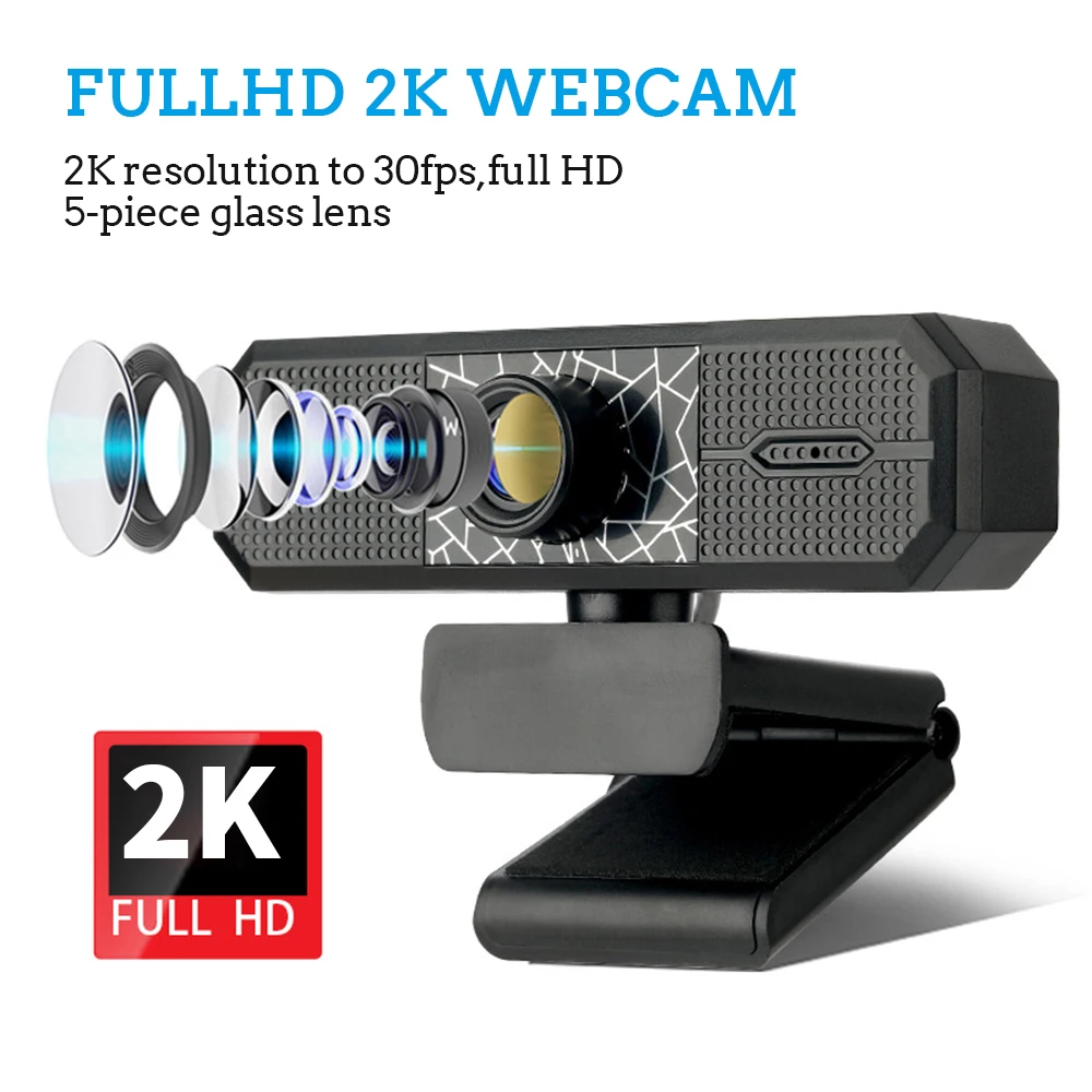 

2K Ultra HD Webcam with Microphone Advanced Autofocus Plug Play Web Camera Streaming Webcam for YouTube Facebook USB PC Web cam
