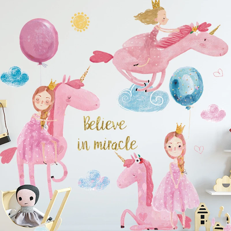 3d милые наклейки на стену в виде единорога для девочек съемные спальню с рисунком