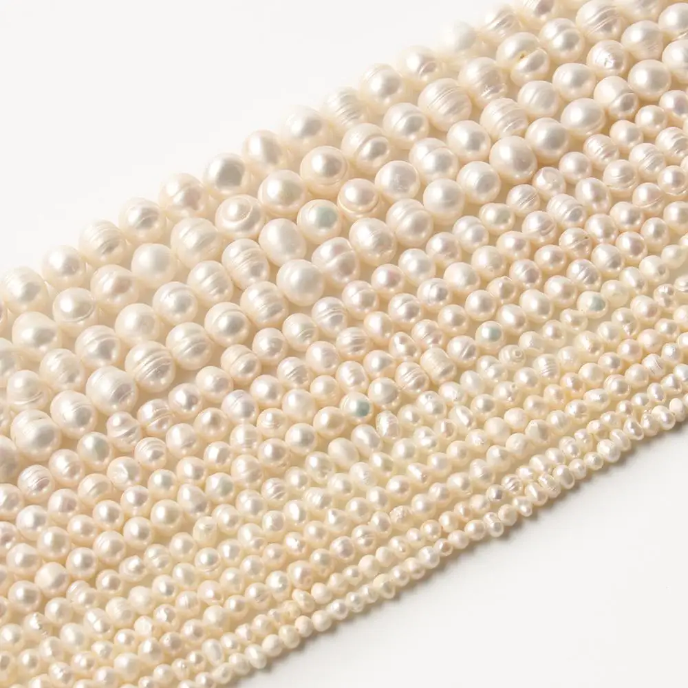 

Wholesale White Natural Freshwater Pearls Beads Round Loose Beads For Jewelry Making DIY Women Bracelet Accessories 15''Inches