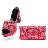 new italian design high heel platform party crystal rhinestone wedding shoes and hand strap evening shoes bag set