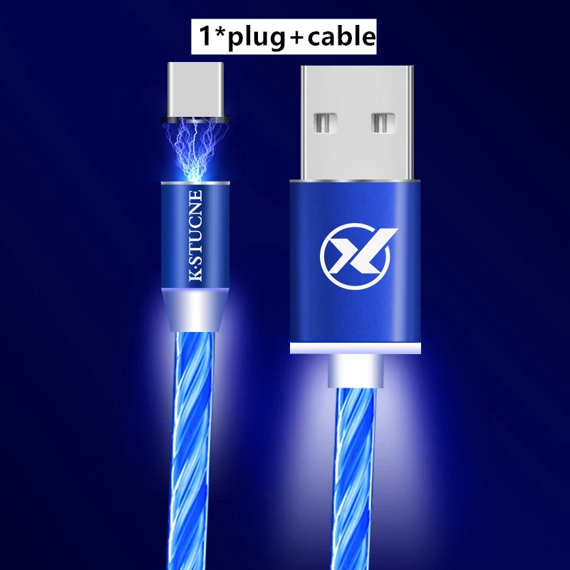 Магнитный светодиодный светильник usb type C кабель передачи данных для быстрой зарядки для iPhone 7 8 XS XR Max зарядное устройство USB кабель для XiaoMi huawei смартфон - Тип штекера: Blue Cable and plug