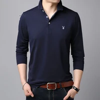 2021 fashion men polo shirt long sleeve pure color leisure high grade male pure cotton comfortable slim fit polo shirt black