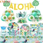 Гавайские тропические украшения для дня рождения, фламинго, искусственная ладонь, Гавайские украшения для вечеринки, аксессуары для драпировки джунглей