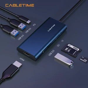 CABLETIME USB C HUB к USB 3,0 HDMI SDTF кардридер PD адаптер темно-синий для Huawei Matebook X 13 Type C зарядка N301