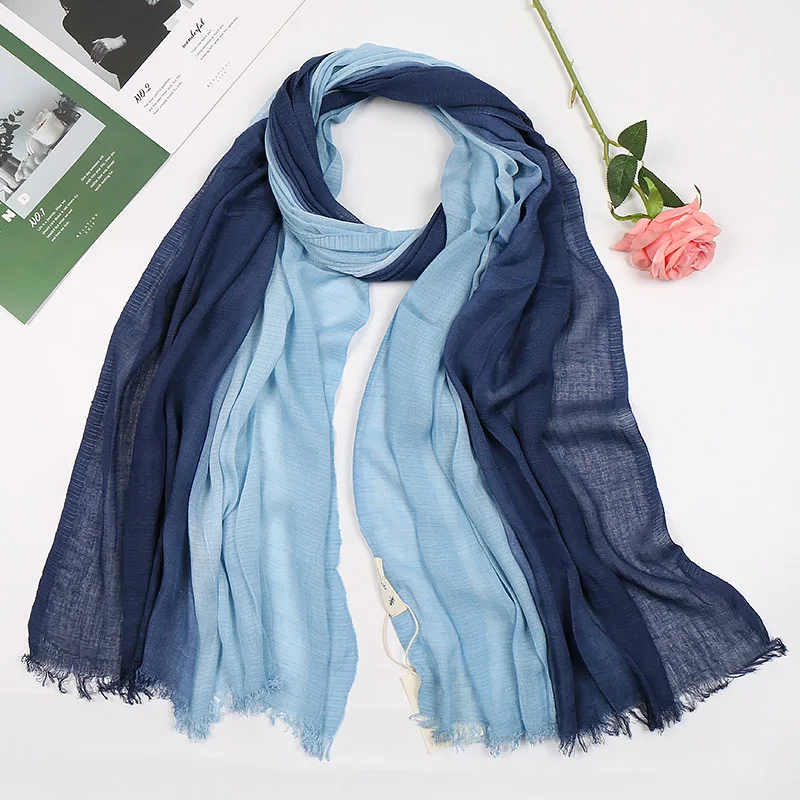 

Pleated Color Matching Popular Gradient Color Ladies Cotton and Linen Scarf Two-color Fleece Linen Scarf Four Seasons Travel