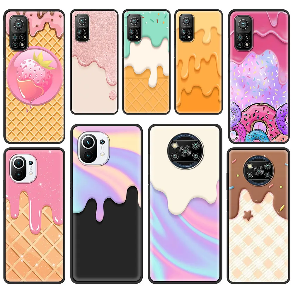 

Soft Coque Cover for Xiaomi Mi Poco X3 NFC F3 M3 10T 9T 11 11i Ultra Lite Note 10 Pro 10S 5G Phone Case Ice Cream