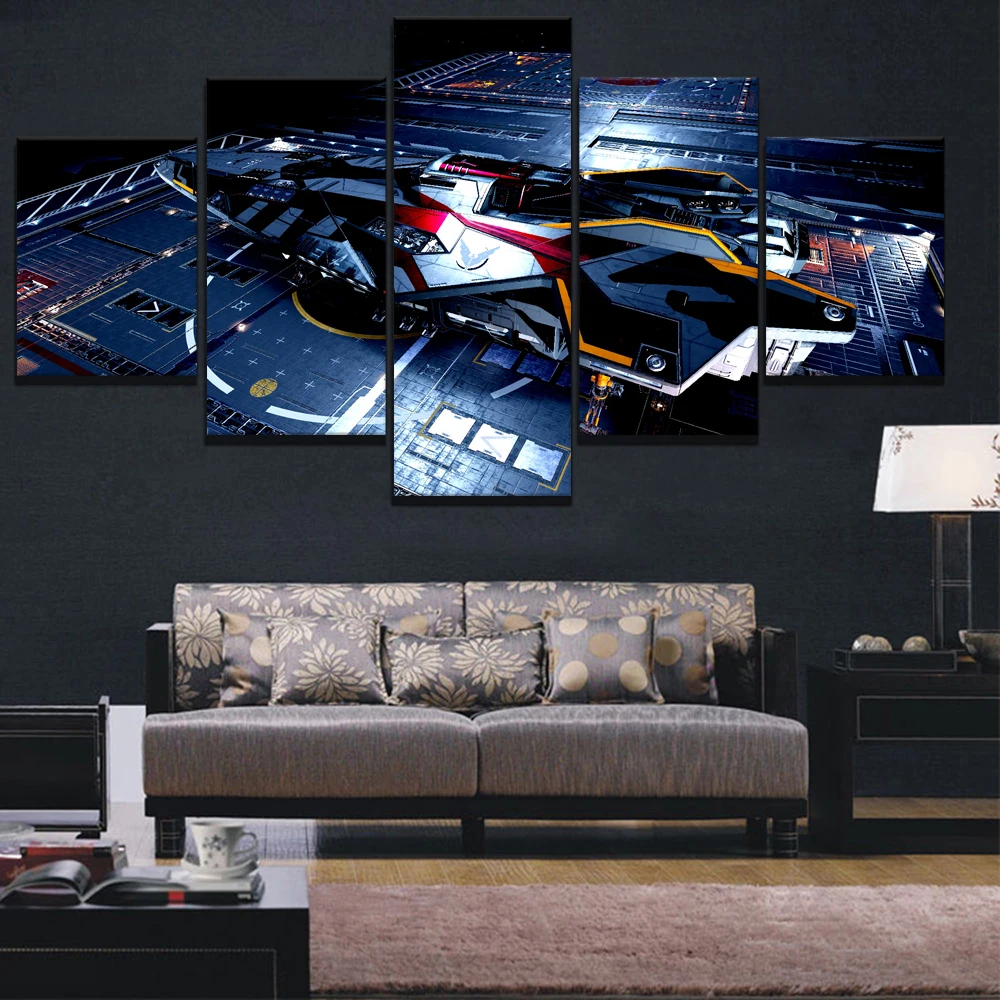 

5 Pieces EliteDangerous Sci-fi Games Spacecraft Poster Canvas Paintings for Home Decor-Unframed