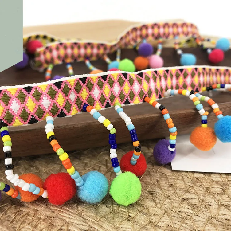 

Handmade belt beads clothing bag fabric curtain decoration ribbon hanging ball tassel national lace accessories