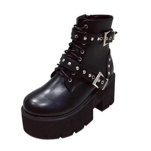 GBHHYNLH Ankle Boots Women Platform High Heels Female chunky boots women shoes winter Woman punk Boots Botas Feminino LJA858 - Цвет: Черный