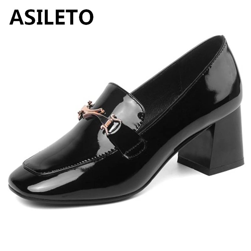 

ASILETO дамские весенние осенние лаконичные туфли-лодочки с квадратным носком 6 см на расширяющемся книзу каблуке лакированная кожа без застеж...