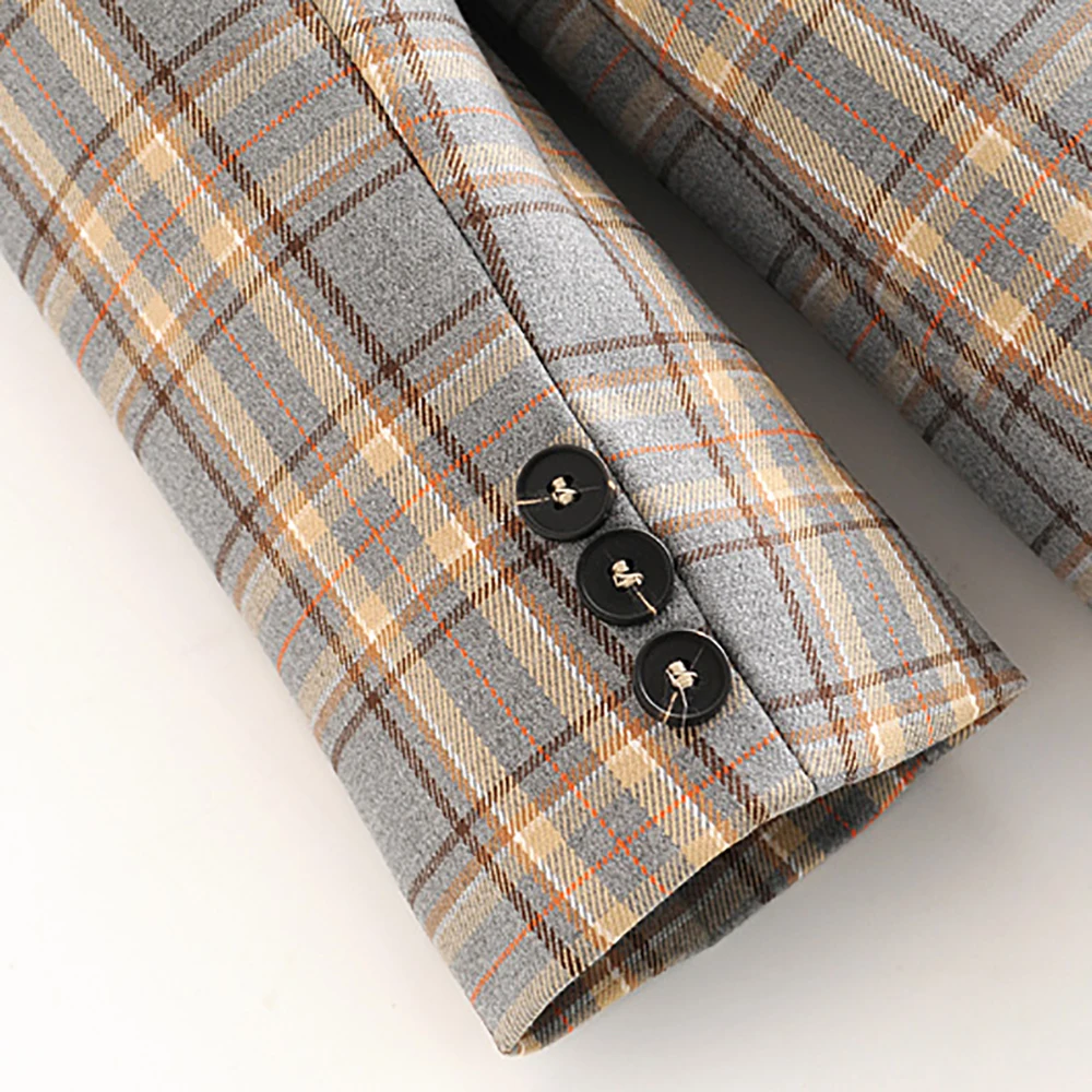 

Nice Pop Vintage Women's Plaid Elegant Suit, Notched Collar Jacket, Casual Women's Pockets, Suit Girl, Chic Jacket