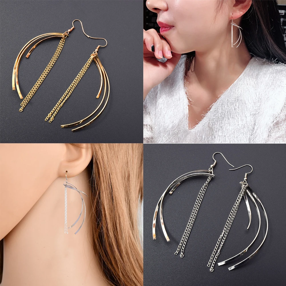 

Retro Gold Silver Color Long Hanging Earrings For Women Metal Tassel Ethnic Drop Earrings Hip Hop Street Jewelry Accessories