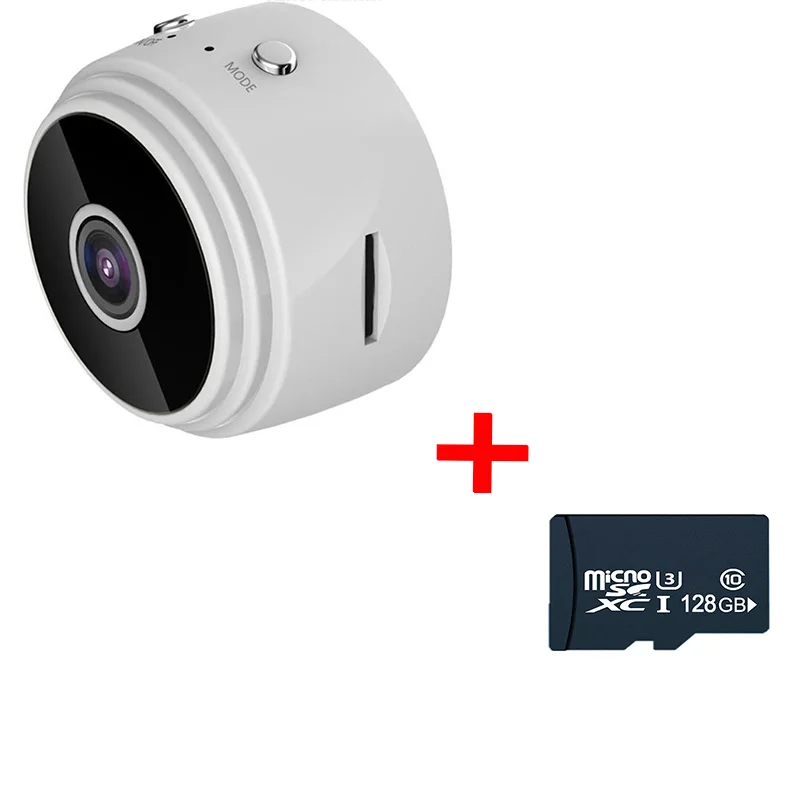 white and 128g card Wifi мини-камера HD 1080P микро видеокамера широкоугольный объектив инфракрасное ночное видение сеть умный мониторинг Домашняя безопасность - Цвет: white and 128g card