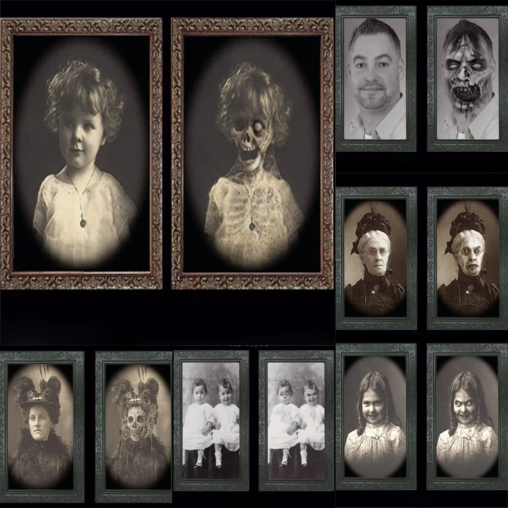 Фоторамка с изображением ужасов, линзовидная, 3D, для изменения лица, фоторамка, страшный портрет, хэллоуинская страшилка, праздничное украшение для вечеринок, реквизит