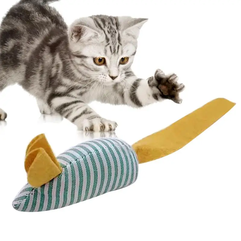 

1pc Funny Cat Toy Creative Stripe Plush Mouse Shape Toy Pet Interactive Toys Cat Bite Toys Pet Supplies Cat Favors Random Color