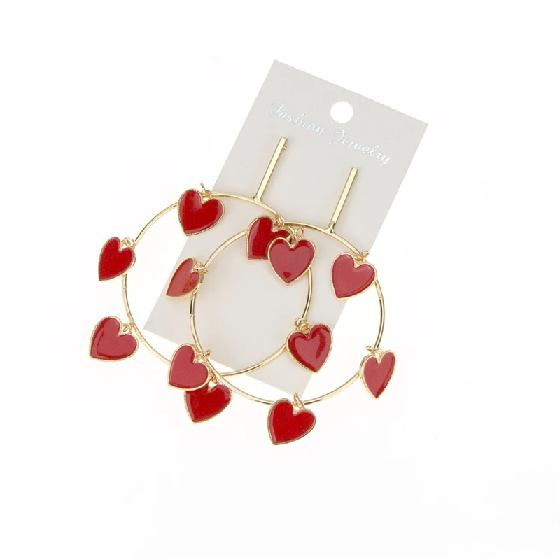 Doreen Box Большой круг обруч серьги преувеличенные ретро красное сердце женские