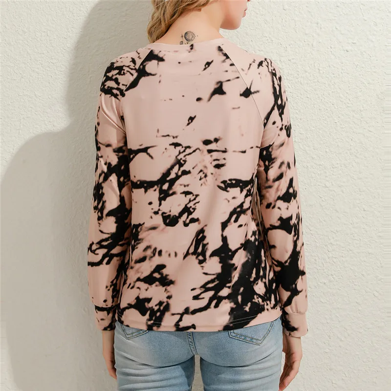 

Autumn Tie Dye Shirts Women Harajuku Style O Neck Long Sleeve Tshirt Women Gradient Contrast Top T-shirt Streetwear Clothes