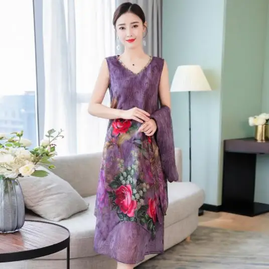 Комплект из 2 предметов женские платья Шелковый кардиган с цветочным принтом