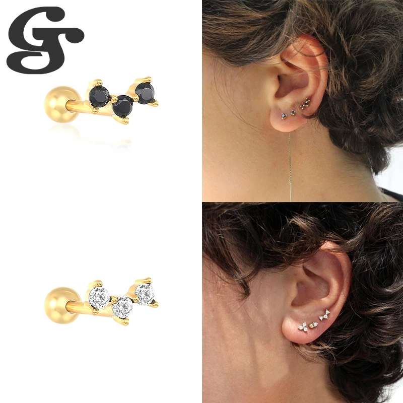 

GS Mini Zircon Earrings 925 Sterling Silver Piercing Women Stud Ear Rings Factor Direct Support Customize Dropshiping Wholesale