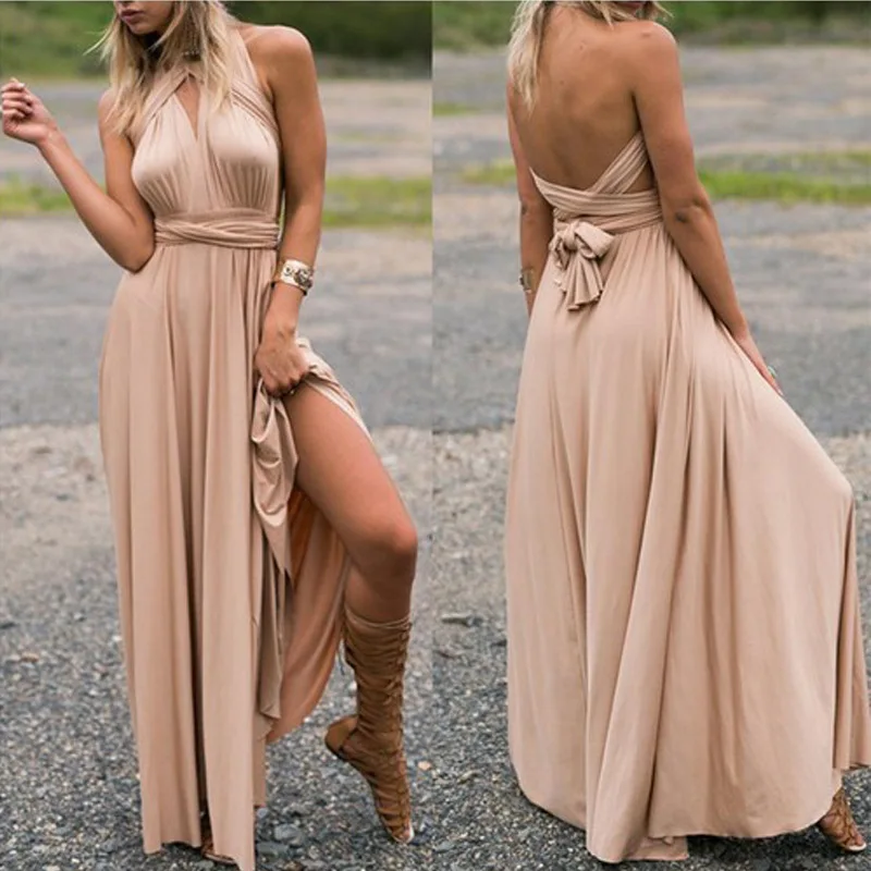 

Sexy Ladies Summer Party Bridesmaid Multi-rope Cross HalterPink Dress Sexy Bandage Halter Chest Wrap Robe Red Dress Long Skirt