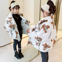 fashion spring winter bear down children jackets for girls warm coats letters outerwear kids school black white high quality