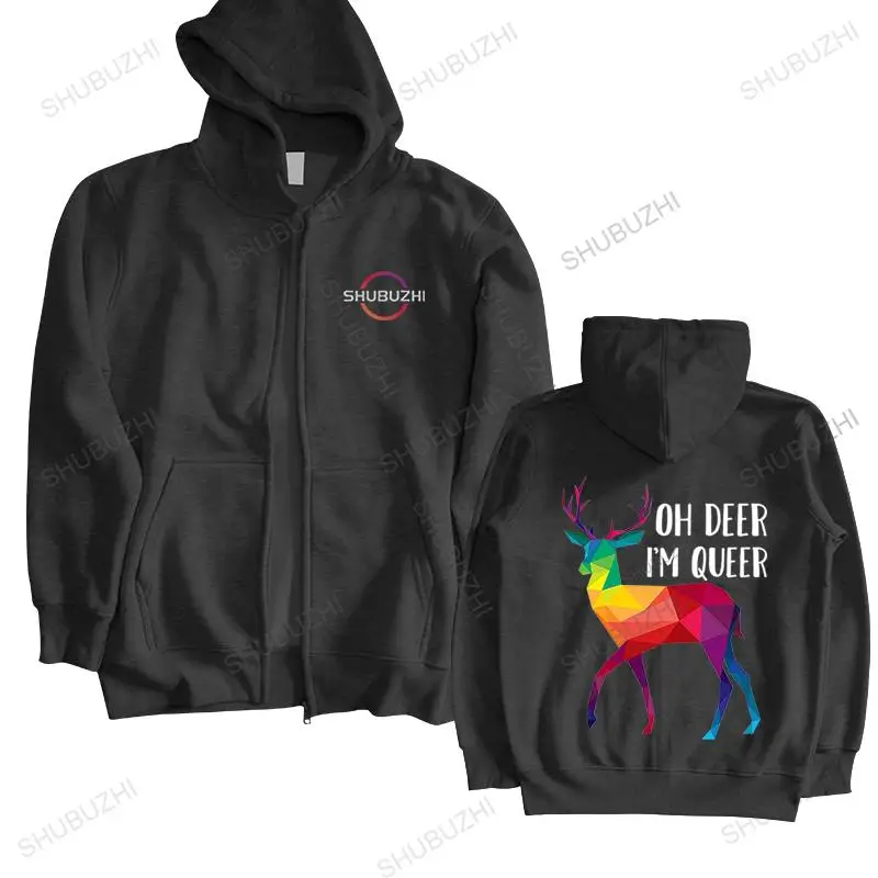 

man high quality brand hoody pullover cotton New Men hoodie Oh Deer I'm Queer - Funny Pun LGBT Rainbow Gay Pride sweatshirt