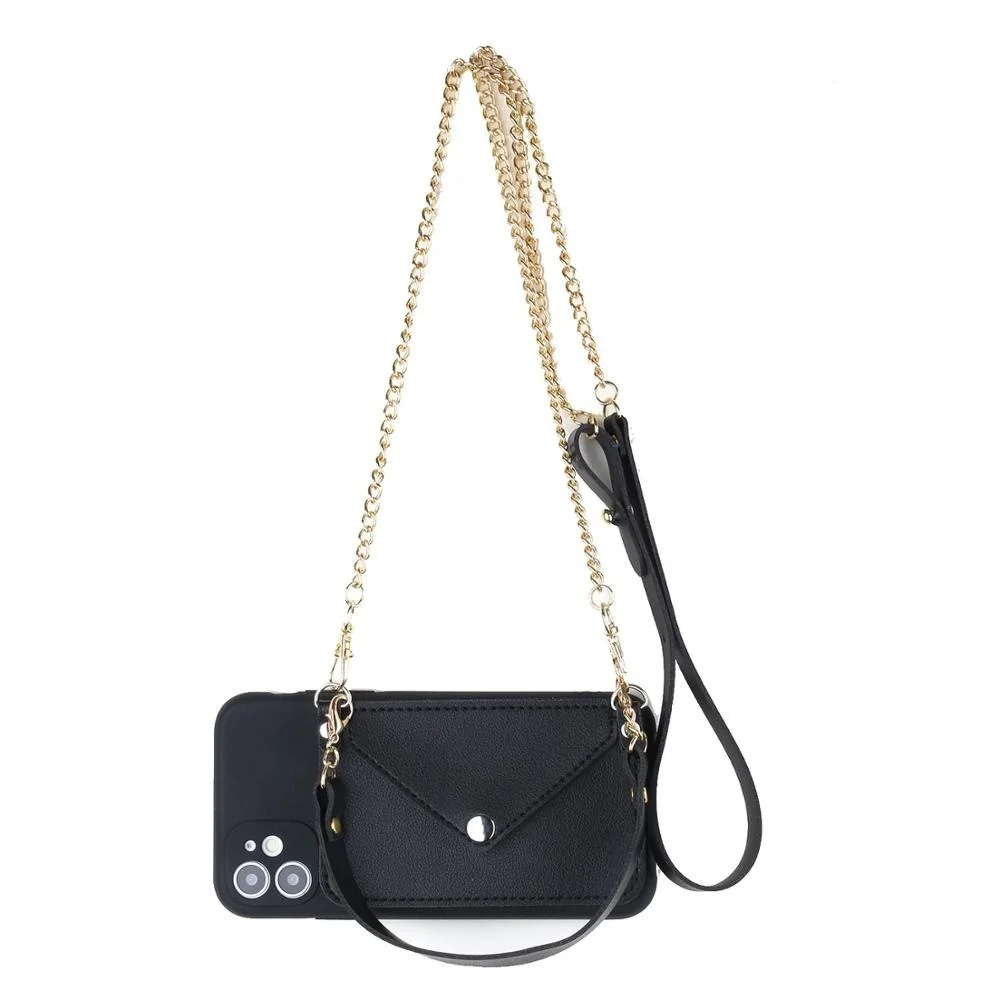 

For Samsung Galaxy Note 20 S20 Ultra S10 A51 A71 A81 A91 Case Leather Wallet Crossbody Card Slot Long Shoulder Strap Metal Chain