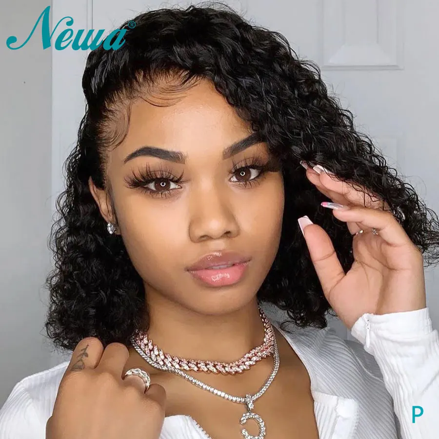 

Newa Hair 13x6 Curly Lace Front Human Hair Wigs Pre Plucked With Baby Hair Glueless Brazilian Lace Front Wigs Remy Short BOB Wig